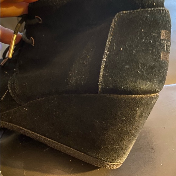 Black Suede Tom Lace Up Wedge Heels - Picture 4 of 4